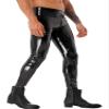 Jugaoge Mens Wet Look Patent Leather Leggings Low Rise Hot Pants Zipper Crotch Tight Long Trousers Black Medium view 3