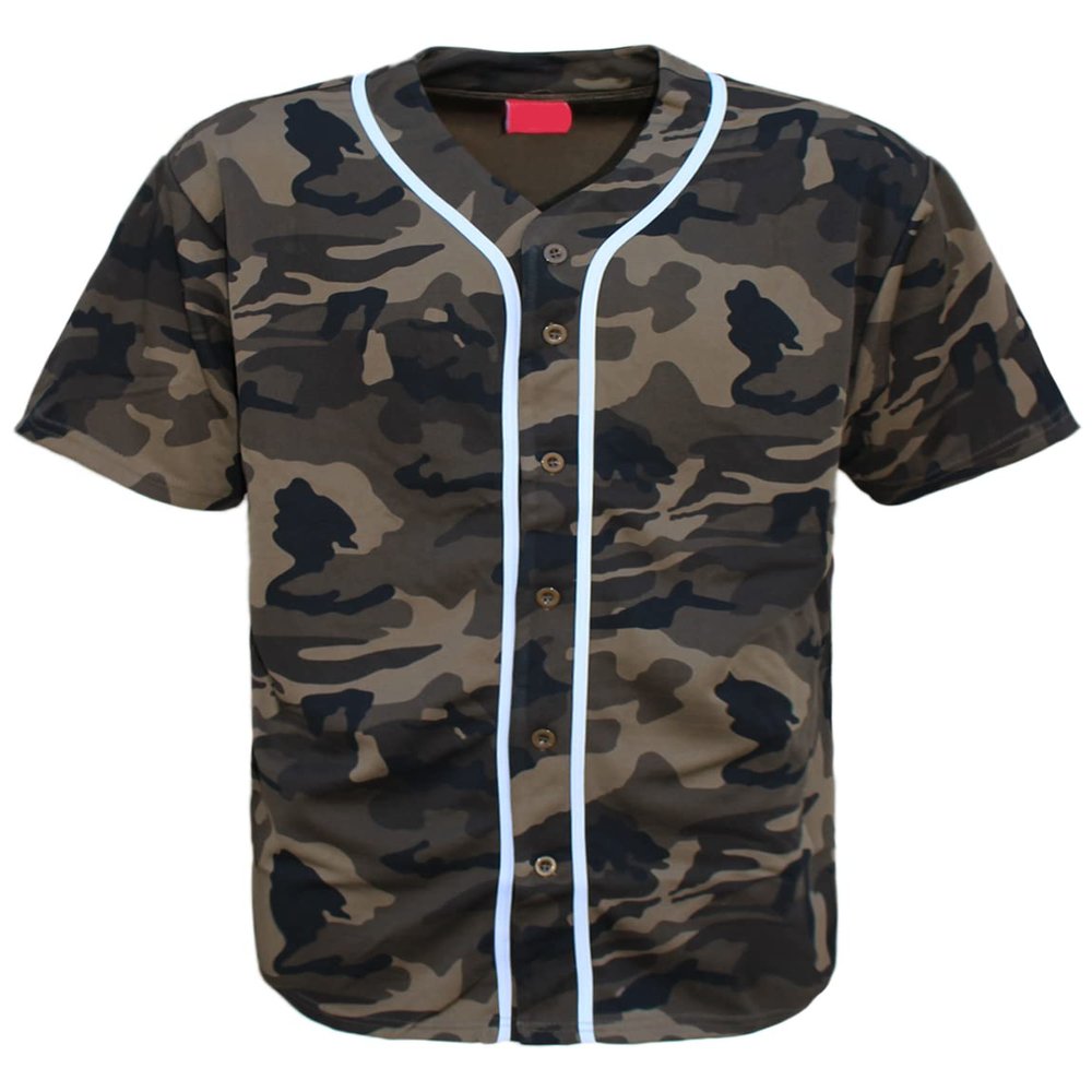 AIRNINE Men's Bandana Print Baseball Jersey Button Down Shirts (S to 5XL) (Olive Camo_J42, Medium)
