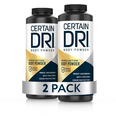 Certain Dri Body Powder - Talc-Free Anti-Chafing & Anti-Itch with Calamine - Maximum Sweat Absorption, Moisture Control, & Odor Protection - Doctor-Recommended - 8 oz - Pack of 2