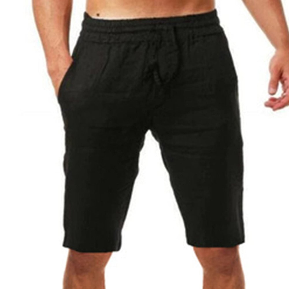 tuduoms Men's Linen Casual Workout Shorts Elastic Waist Summer Beach Pant Lightweight Board Slim Fit Shorts Big and Tall Size Black