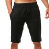tuduoms Men's Linen Casual Workout Shorts Elastic Waist Summer Beach Pant Lightweight Board Slim Fit Shorts Big and Tall Size Black view 1