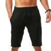 tuduoms Men's Linen Casual Workout Shorts Elastic Waist Summer Beach Pant Lightweight Board Slim Fit Shorts Big and Tall Size Black view 2