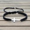 2 Pieces Friendship Cross Bracelet Black String Rope Braided Bracelet Stainless Steel Handmade Lucky Matching Couple Strand Bracelets Kabbalah Protection Cross Religion Jewelry-black B view 4