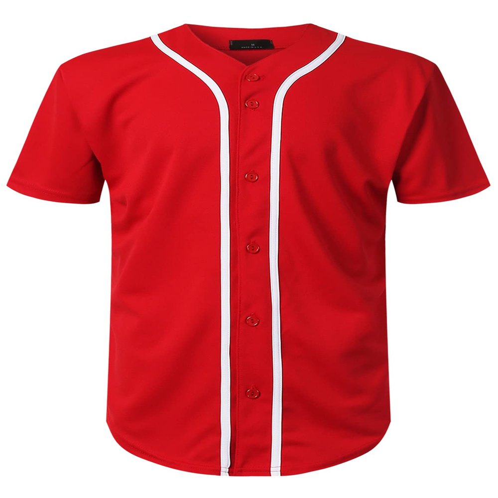 AIRNINE Men's Bandana Print Baseball Jersey Button Down Shirts (S to 5XL) (Red_J42, 4X-Large)