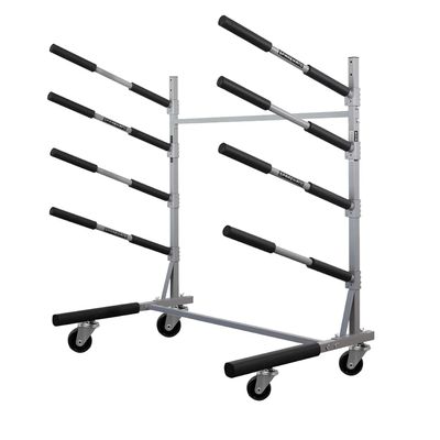 SPAREHAND Freestanding 4+1 Tier Paddle Board Storage Rack - TL-4011C Freestanding SUP Organizer with Caster Wheels - Adjustable Cradle Arms Assembly Suitable for Indoor & Outdoor Display, Salty Grey