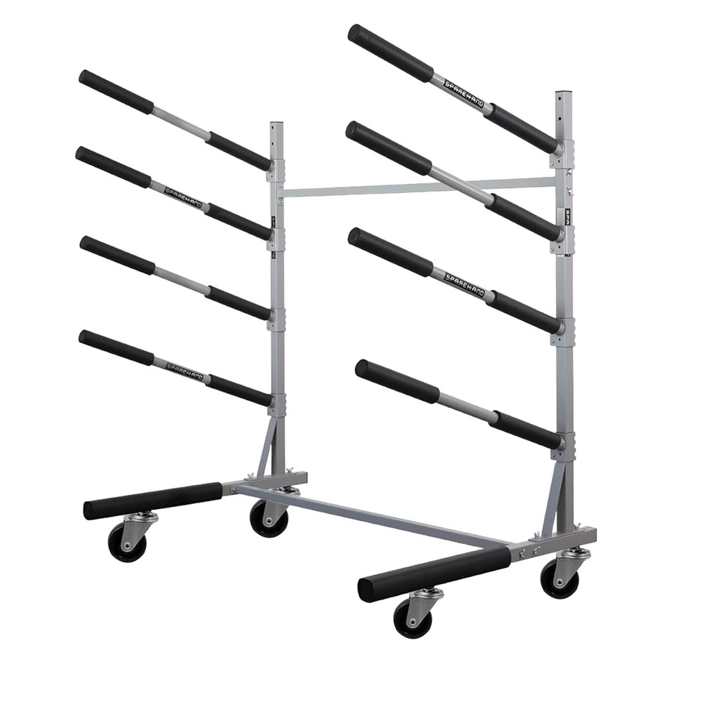 SPAREHAND Freestanding 4+1 Tier Paddle Board Storage Rack - TL-4011C Freestanding SUP Organizer with Caster Wheels - Adjustable Cradle Arms Assembly Suitable for Indoor & Outdoor Display, Salty Grey