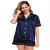 LecGee Womens Silk Satin Pajamas Short Sleeve Loungewear Two-Piece Sleepwear Button-Down Pj Set view 2