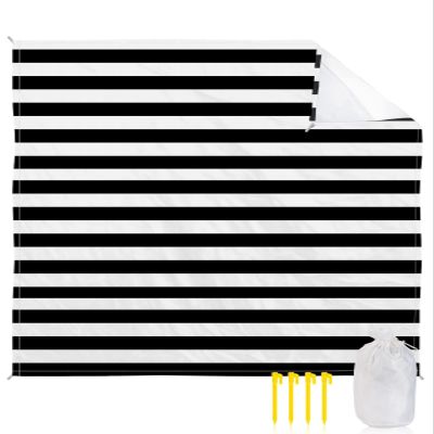 ALAGEO Beach Blanket Black and White Stripe Sandproof Waterproof Beach Mat Simple Style Sand Free Mat Quick Drying Beach Essentials for Vacation Lightweight with 4 Stakes & Corner Pockets 118" x 108"