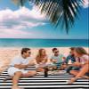 ALAGEO Beach Blanket Black and White Stripe Sandproof Waterproof Beach Mat Simple Style Sand Free Mat Quick Drying Beach Essentials for Vacation Lightweight with 4 Stakes & Corner Pockets 108" x 84" view 3