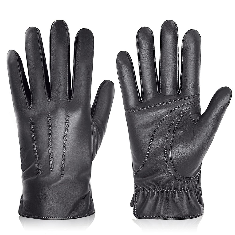BISON DENIM Winter Genuine Sheepskin Leather Gloves for Men, Touchscreen Texting Warm Cashmere Lined Gloves for Driving (Brown,Large)