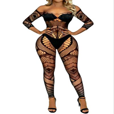 Buitifo Womens Fishnet Bodystocking Plus Size Crotchless Bodysuit Sexy Tights Soft Nightwear Lingerie (Black DZJ,M)