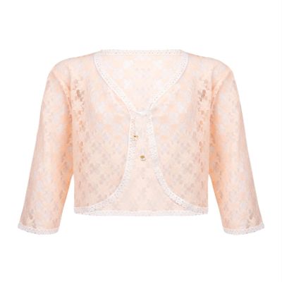 Jizyo Kids Big Girls Long Sleeve Lace-up Sheer Cardigan Summer Lace Hollow Floral Shrug Cardigan Casual Dress Cover Up Light Pink Lotus 6-8 Years