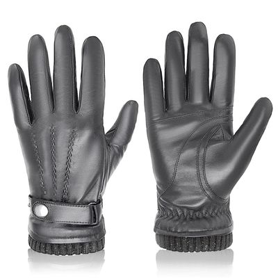 BISON DENIM Winter Sheepskin Leather Gloves for Men, Warm Cashmere Lined Touchscreen Texting Gloves for Driving (Grey,Small)