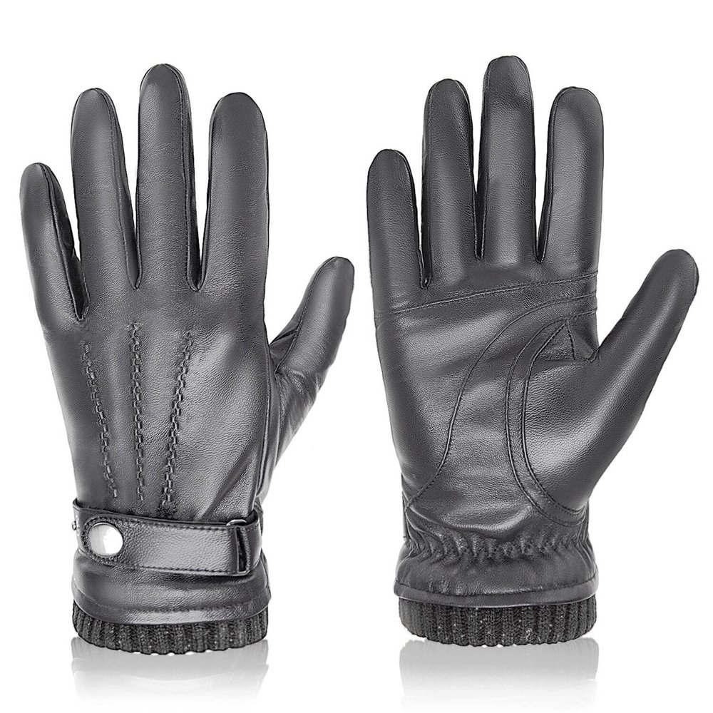 BISON DENIM Winter Sheepskin Leather Gloves for Men, Warm Cashmere Lined Touchscreen Texting Gloves for Driving (Grey,Medium)