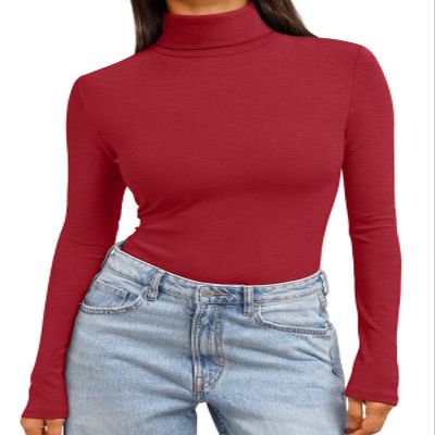 Trendy Queen Women's Turtleneck Long Sleeve Shirts Spring Fashion BasicThermal Underwear Tops Winter Clothes 2026 Red XL