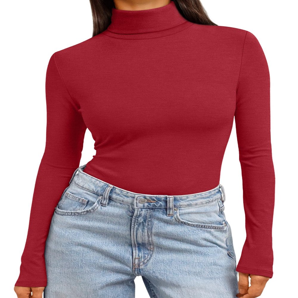 Trendy Queen Women's Turtleneck Long Sleeve Shirts Spring Fashion BasicThermal Underwear Tops Winter Clothes 2026 Red XL