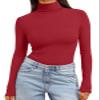 Trendy Queen Women's Turtleneck Long Sleeve Shirts Spring Fashion BasicThermal Underwear Tops Winter Clothes 2026 Red XL view 1