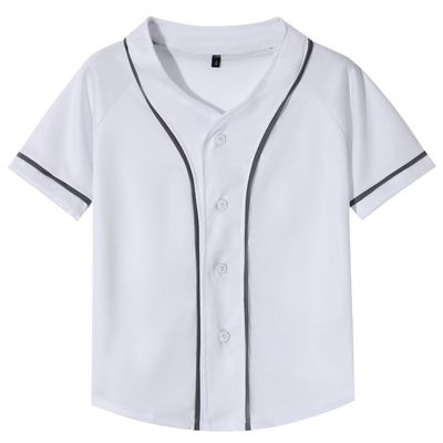 babyhealthy Kids Baseball Jersey Button Down Hip Hop Personalized Sport T Shirts Tops for Boys Girls A White