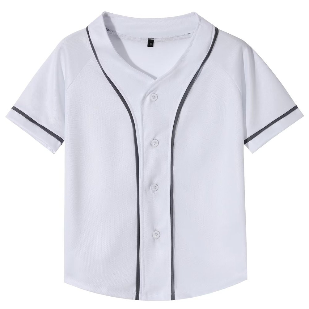 babyhealthy Kids Baseball Jersey Button Down Hip Hop Personalized Sport T Shirts Tops for Boys Girls A White