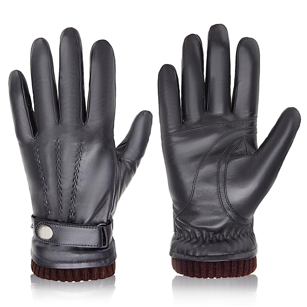BISON DENIM Winter Sheepskin Leather Gloves for Men, Warm Cashmere Lined Touchscreen Texting Gloves for Driving (Brown,XX-Large)