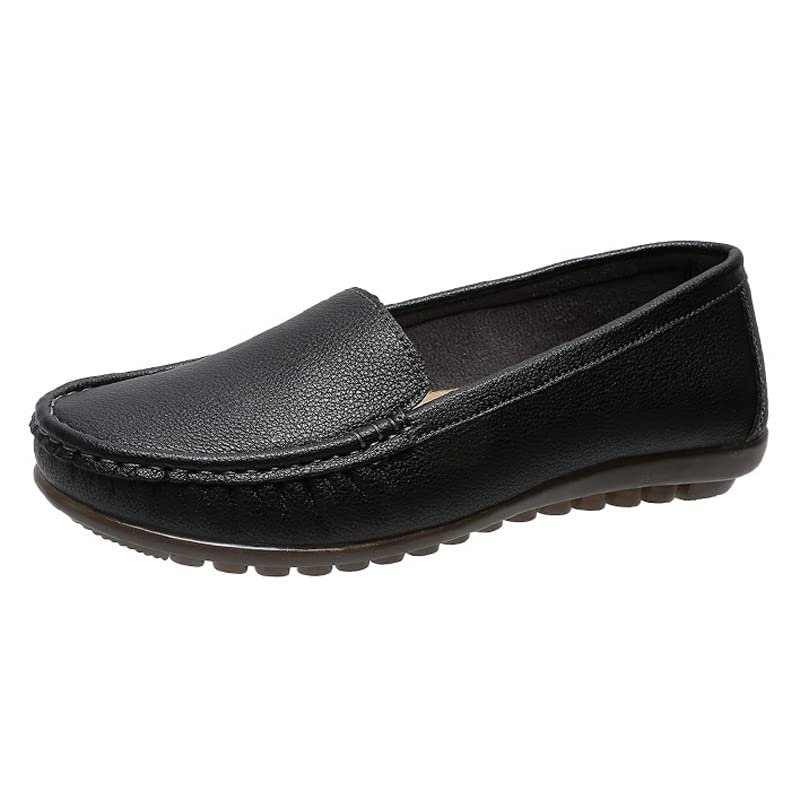 HuangTaiJi Qing Women's Soft Comfortable Loafers Simple Walking Slip on Flat Shoes for Mothers Pregnant Women Black US 8.5