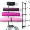 MRZZATA 5-Tiers Yoga Mat Holder Wall Mount, Metal Storage Rack for Mats/Wheels, Foam Roller and Block, Wall Rack with 3-Hooks for Hanging Stretching Strap, Resistance Bands, Yoga Accessories view 1