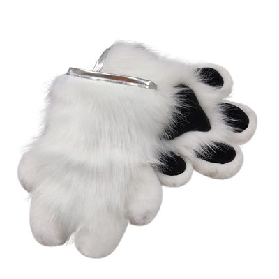 Tuklye Long Furry Costume Paws Mascot Costume For Adult (white-black-1)