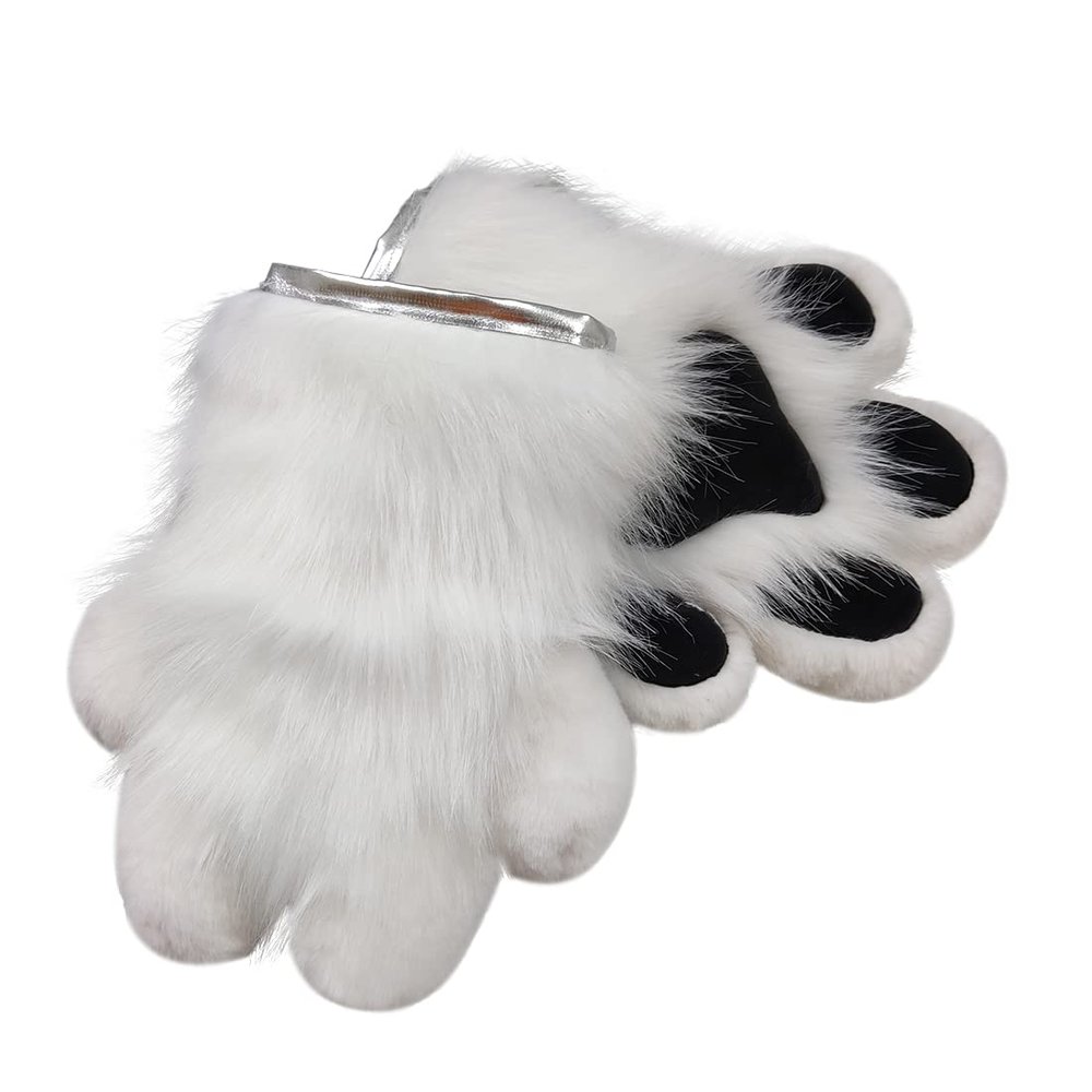 Tuklye Long Furry Costume Paws Mascot Costume For Adult (white-black-1)