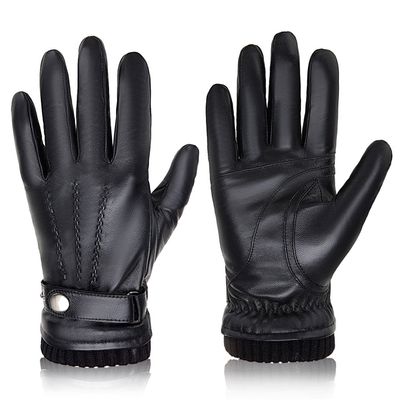 BISON DENIM Winter Sheepskin Leather Gloves for Men, Warm Cashmere Lined Touchscreen Texting Gloves for Driving (Black,Large)