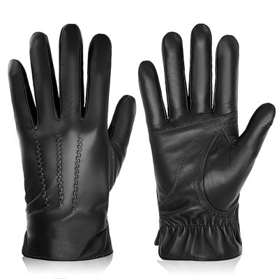 BISON DENIM Winter Genuine Sheepskin Leather Gloves for Men, Touchscreen Texting Warm Cashmere Lined Gloves for Driving (Black,Small)