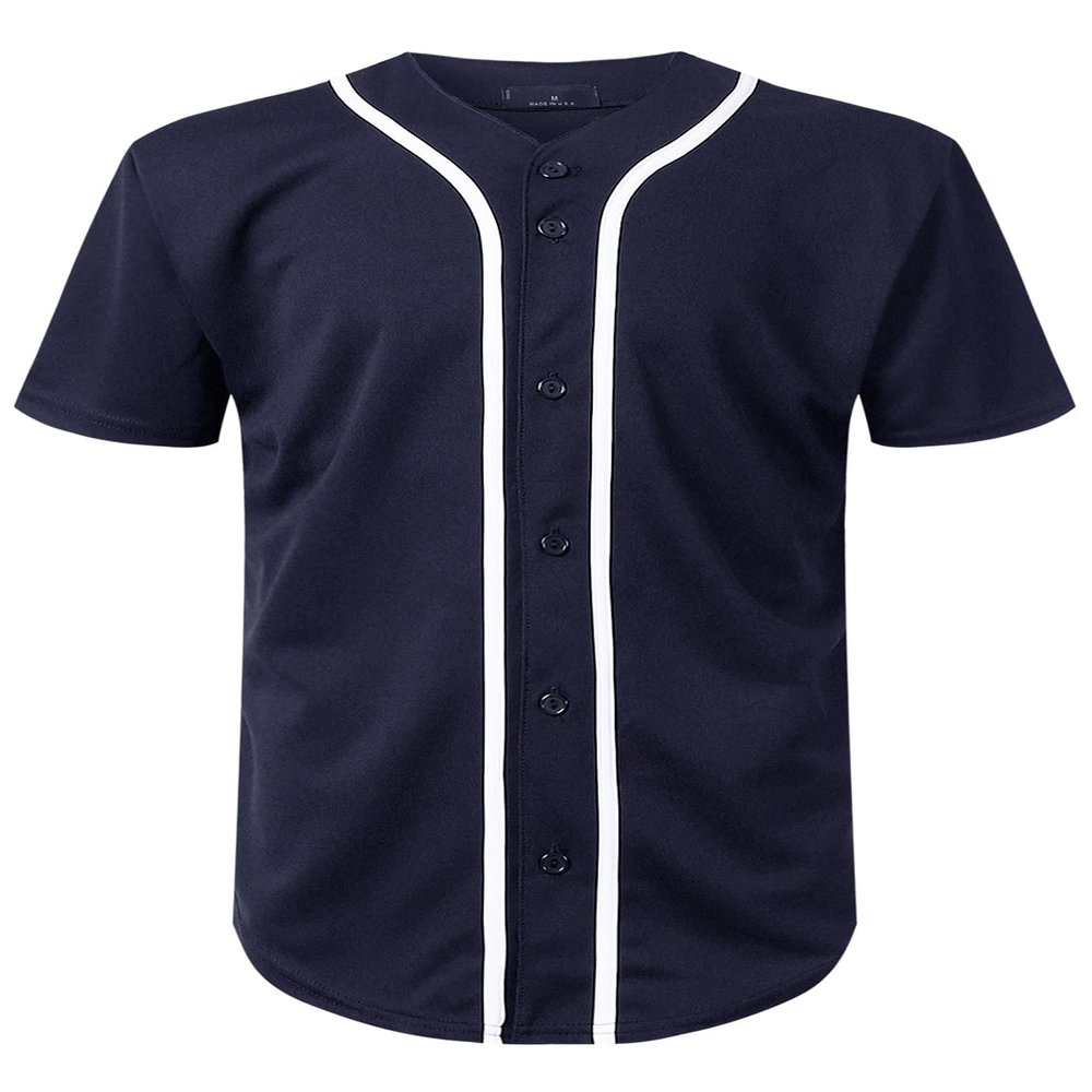 AIRNINE Men's Bandana Print Baseball Jersey Button Down Shirts (S to 5XL) (Navy_J42, 3X-Large)