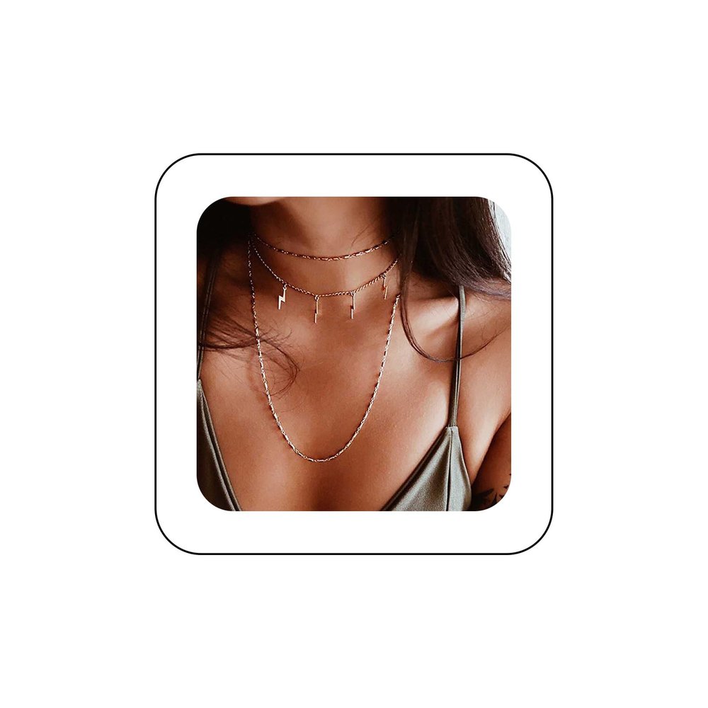 Andelaisi Boho Thunder Necklace Choker Lightning Bolt Necklace Chain Layered Gold Thunderbolt Necklace Lightning Clavicle Chain Jewelry for Women