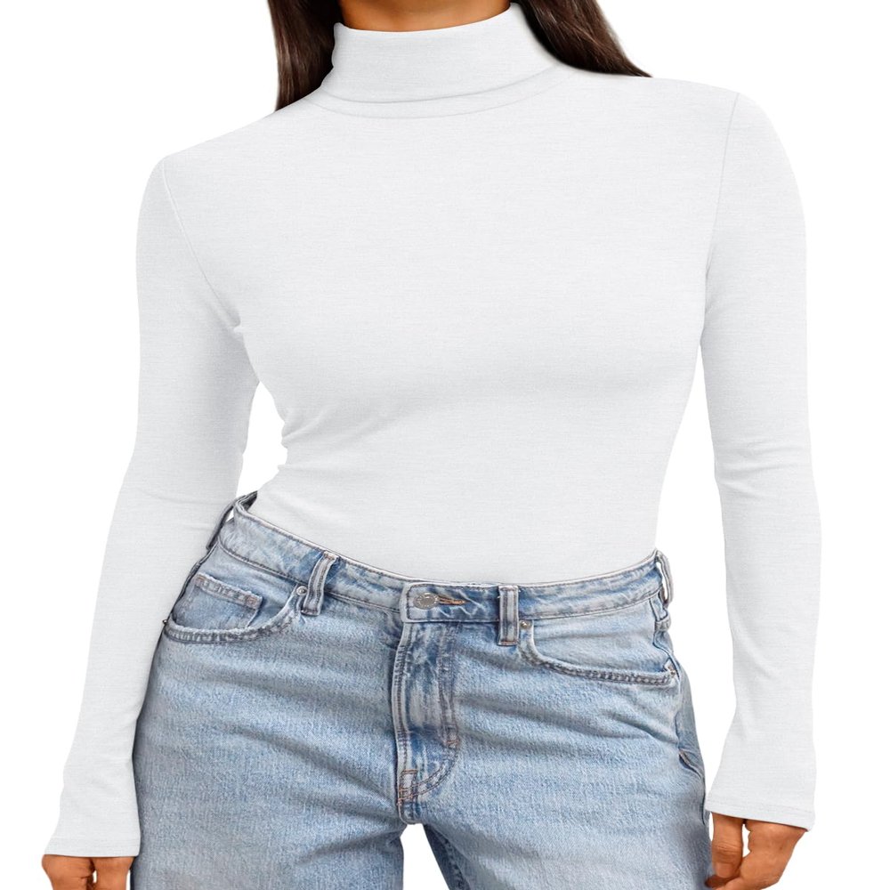 Trendy Queen Women's Turtleneck Long Sleeve Shirts Spring Fashion BasicThermal Underwear Tops Winter Clothes 2026 White L
