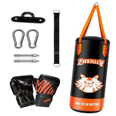 ZTTENLLY Kids Punching Bag with Gloves - PU Leather & Adjustable Height Strap - Boxing Bag Set for 3-8 Years Kids Great for Boxing, MMA, Kickboxing Unfilled
