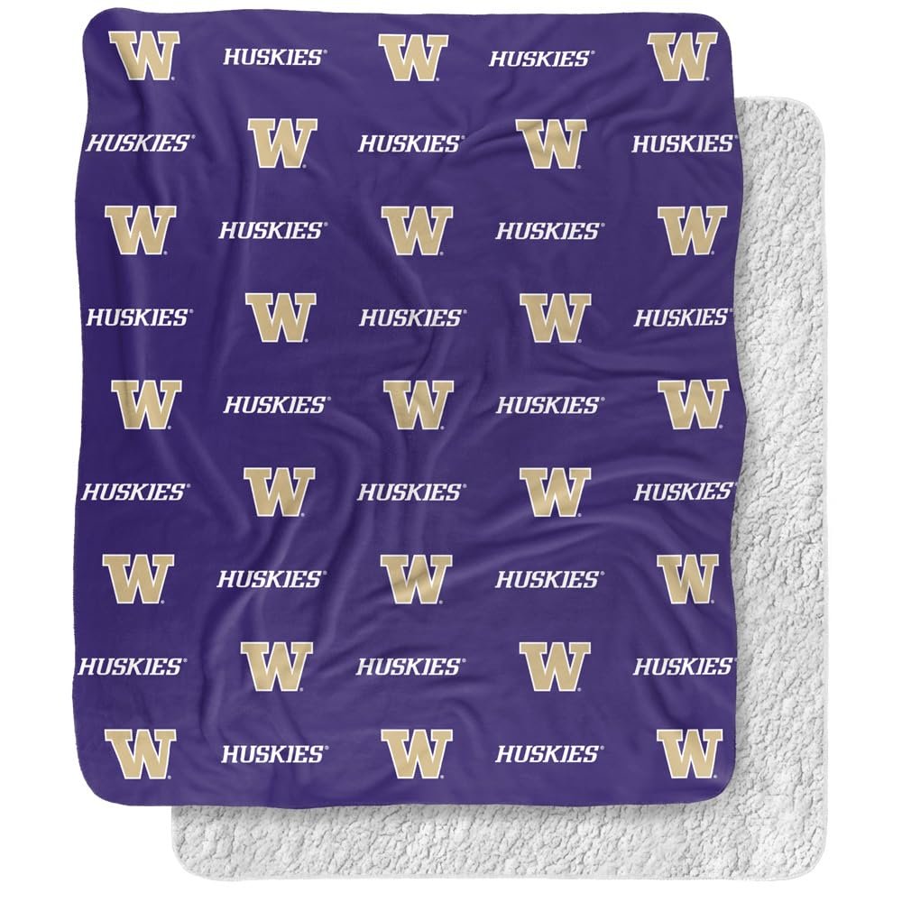 University of Washington Blanket, 50"x60" Logo Pattern, Silky Touch Sherpa Back Super Soft Throw Blanket