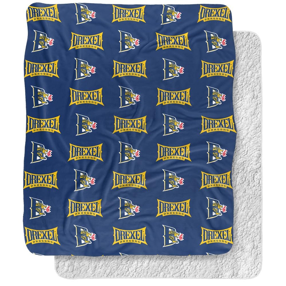 Drexel University Blanket, 50"x60" Logo Pattern, Silky Touch Sherpa Back Super Soft Throw Blanket