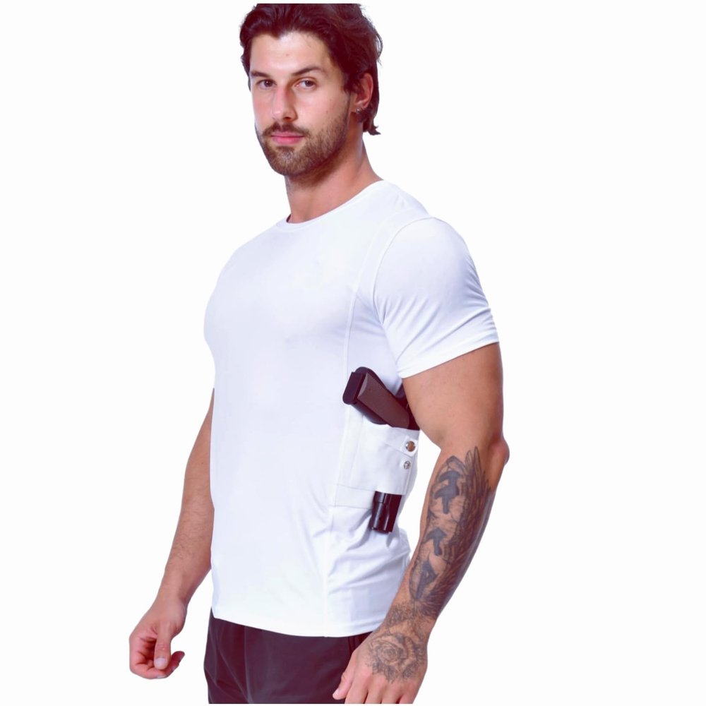 LIBOSHENG Conceal Carry Shirts for Men - Holster Tank Top - Everyday Concealed Carry Compression Shirt White(L)