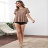 BENIN Women's Summer Short Sleeve T-Shirt Ruffle Hem Waffle Knit Top view 2