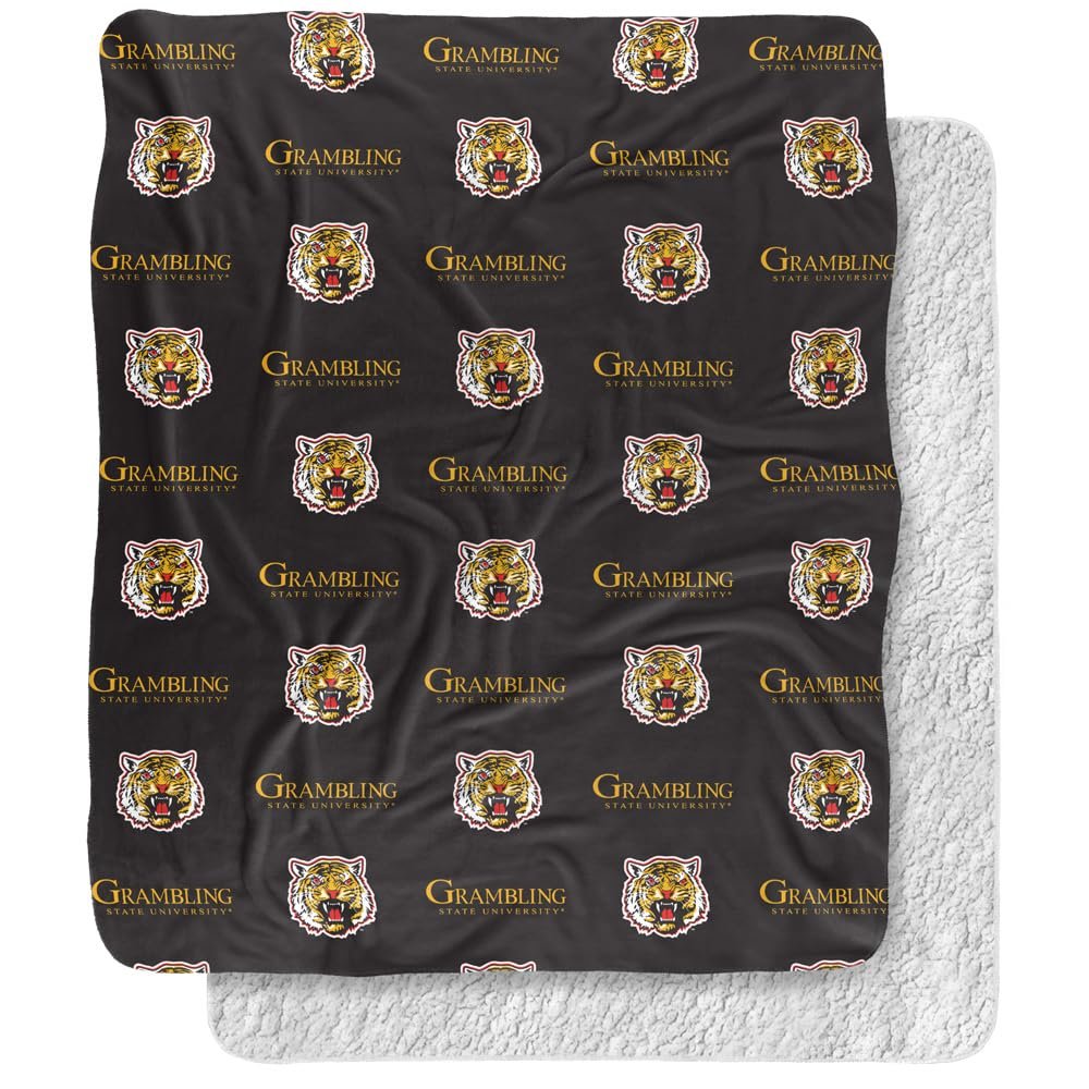 Grambling State University Blanket, 50"x60" Logo Pattern, Silky Touch Sherpa Back Super Soft Throw Blanket