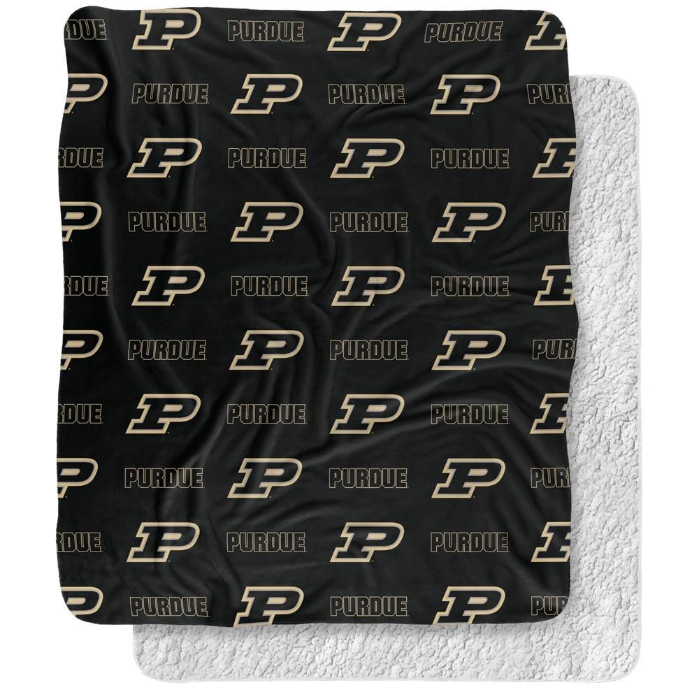 Purdue University Blanket, 50"x60" Logo Pattern, Silky Touch Sherpa Back Super Soft Throw Blanket