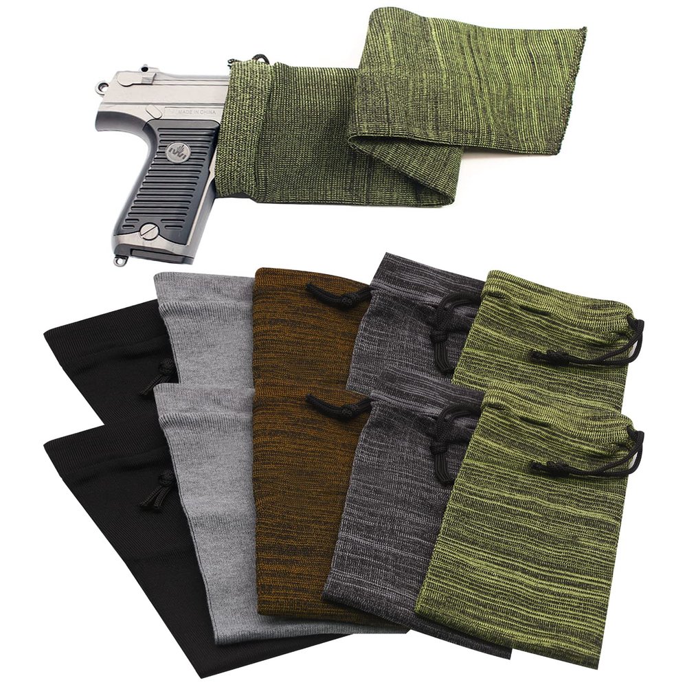 RUBY.Q 10pcs Handgun Socks, 16in Silicone Treated Knit Gun Socks, Breathable Moisture Gun Sock for Pistol Handgun
