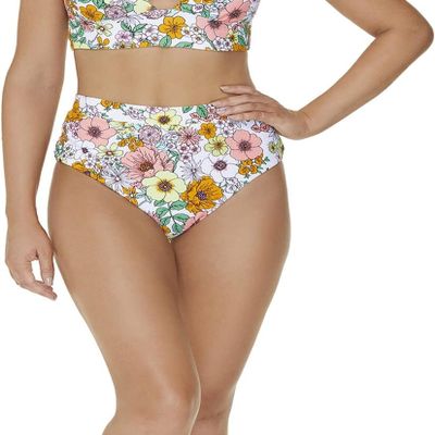 Raisins Juniors Tropics Floral-Print Textured Flower Child High Waisted Swim Bottom, Multi, M