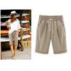 LMSXCT High Waisted Cotton Linen Bermuda Shorts for Women Casual Loose Pockets Elastic Waist Drawstring Comfy Beach Shorts Khaki view 2