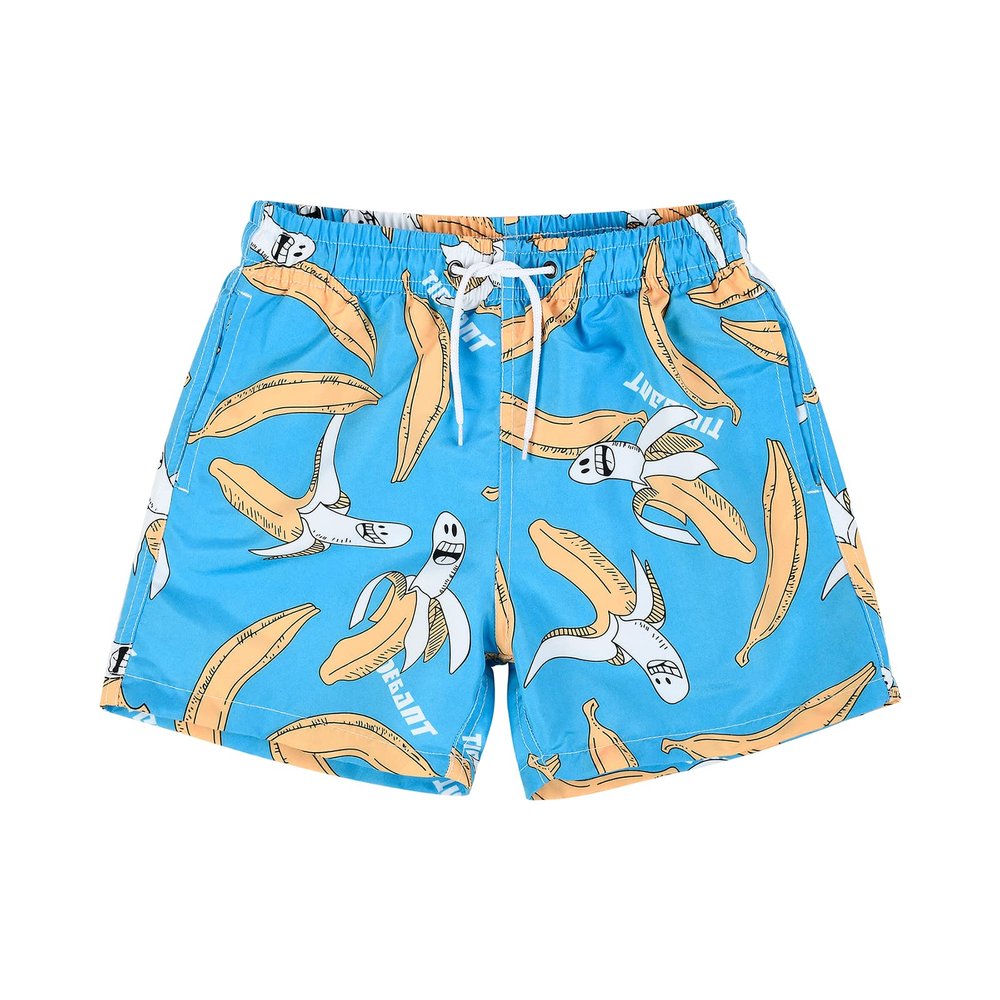 SNOW DREAMS Boys Swim Trunks Quick Dry Bathing Suits Lightweight Swimming Shorts with Mesh Lining Blue Banana Size 10