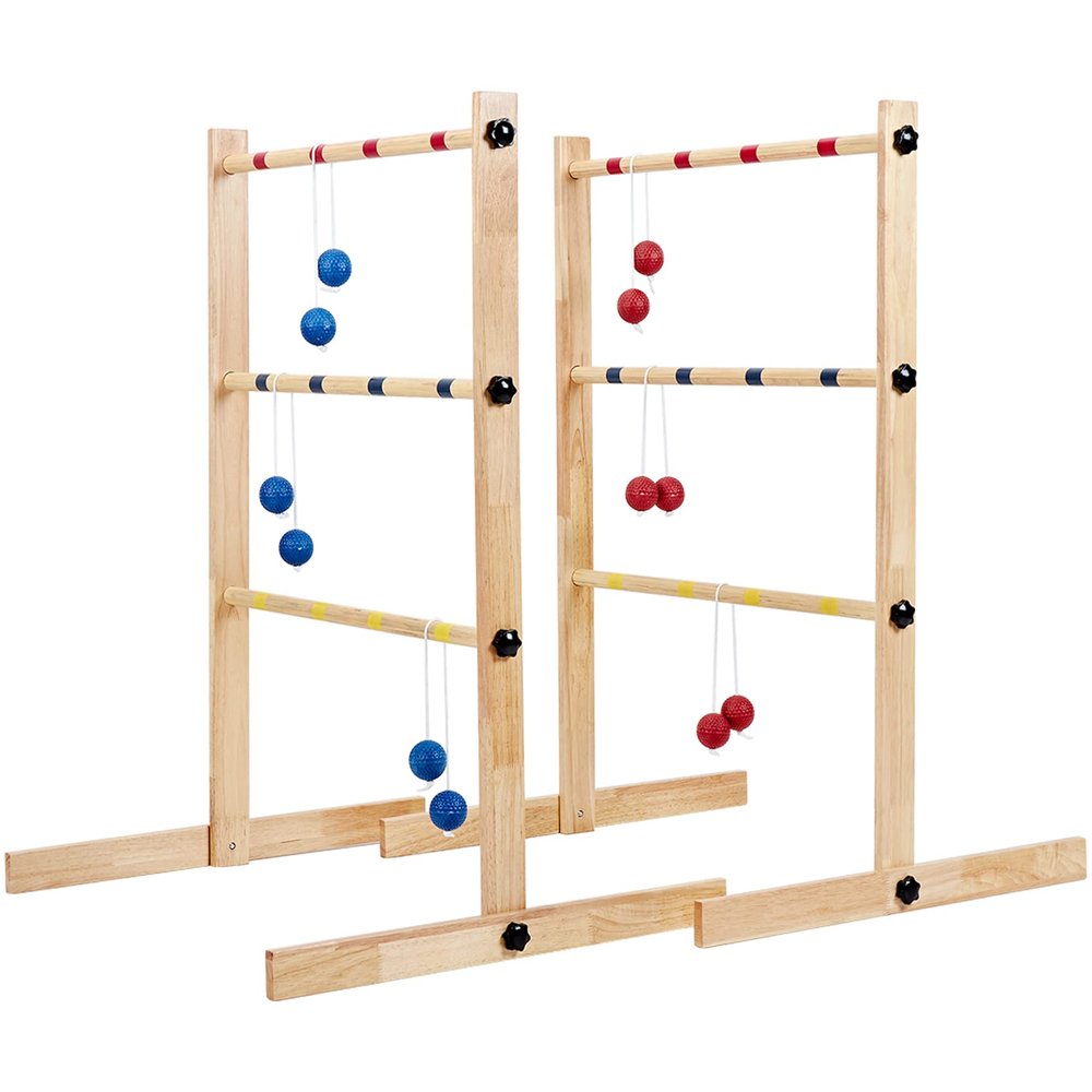 ApudArmis Ladder Toss Game Set, 35x26In Pine Wooden Golf Ladder Lawn Game with 6 Bolos Balls and Carrying Case - Outdoor Backyard Game for Teens Adults FamilyNew Version Sturdy Bolts
