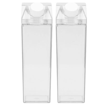2pcs Square Water Bottle Flat 500ml Reusable Cute Container Lip Gloss Containers Sports Clear Milk Carton Water Bottle Travel Kettle 500ml Milk Bottle Bulk Storage Bottle Child