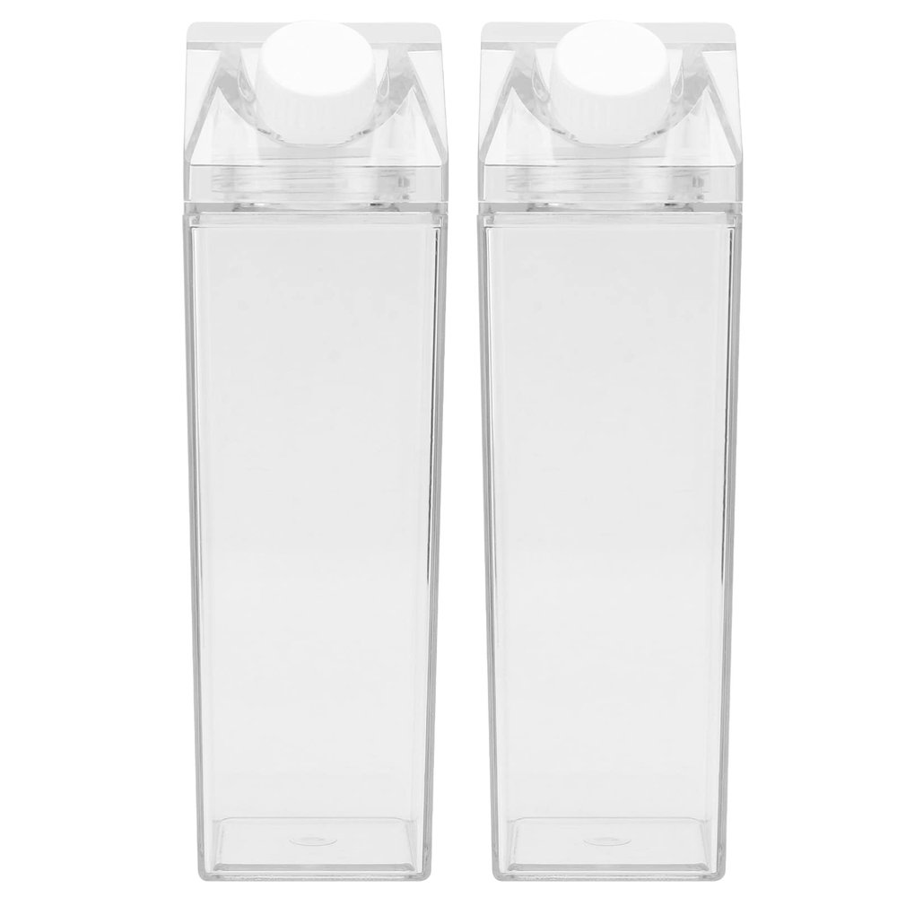 2pcs Square Water Bottle Flat 500ml Reusable Cute Container Lip Gloss Containers Sports Clear Milk Carton Water Bottle Travel Kettle 500ml Milk Bottle Bulk Storage Bottle Child