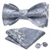 Barry.Wang Self Tie Bow Ties for Men Silver Bow Tie and Pocket Square Cufflinks Set Paisley Flower Bowtie Wedding Tuxedo