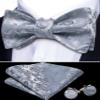 Barry.Wang Self Tie Bow Ties for Men Silver Bow Tie and Pocket Square Cufflinks Set Paisley Flower Bowtie Wedding Tuxedo view 2