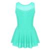 JEEYJOO Kids Girls Figure Ice Skating Dress Halter Neck Rhinestone Tutu Skirted Ballet Dance Leotard Dancewear Z1 Sleeveless Mint Green 10 view 1